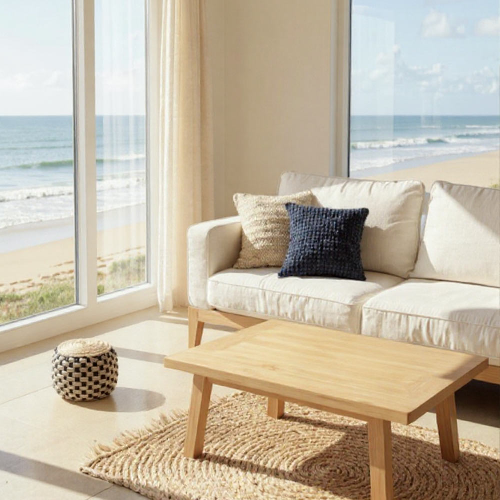 Petit Pouf en Raphia tressé bohème Noir et Naturel