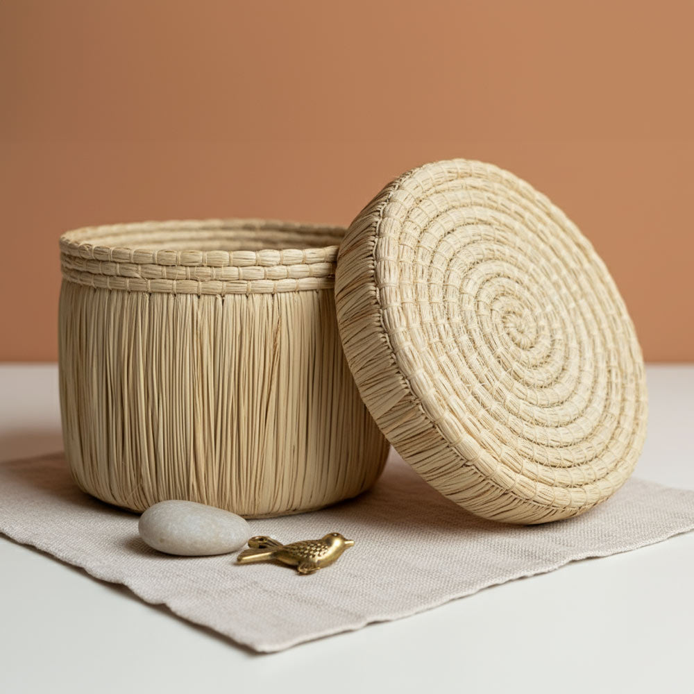 Petites boites de rangement en raphia | Lot de 3 boites