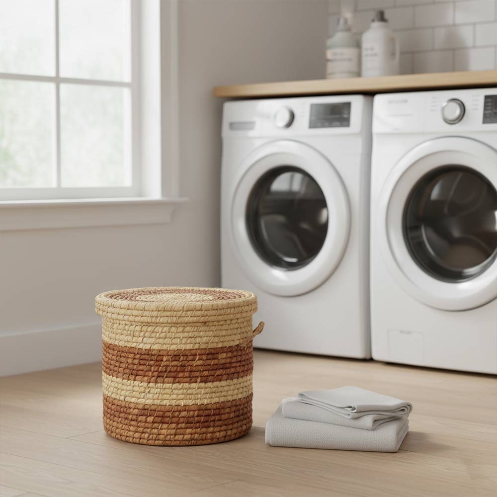 Petit panier de rangement en raphia tressé bohème