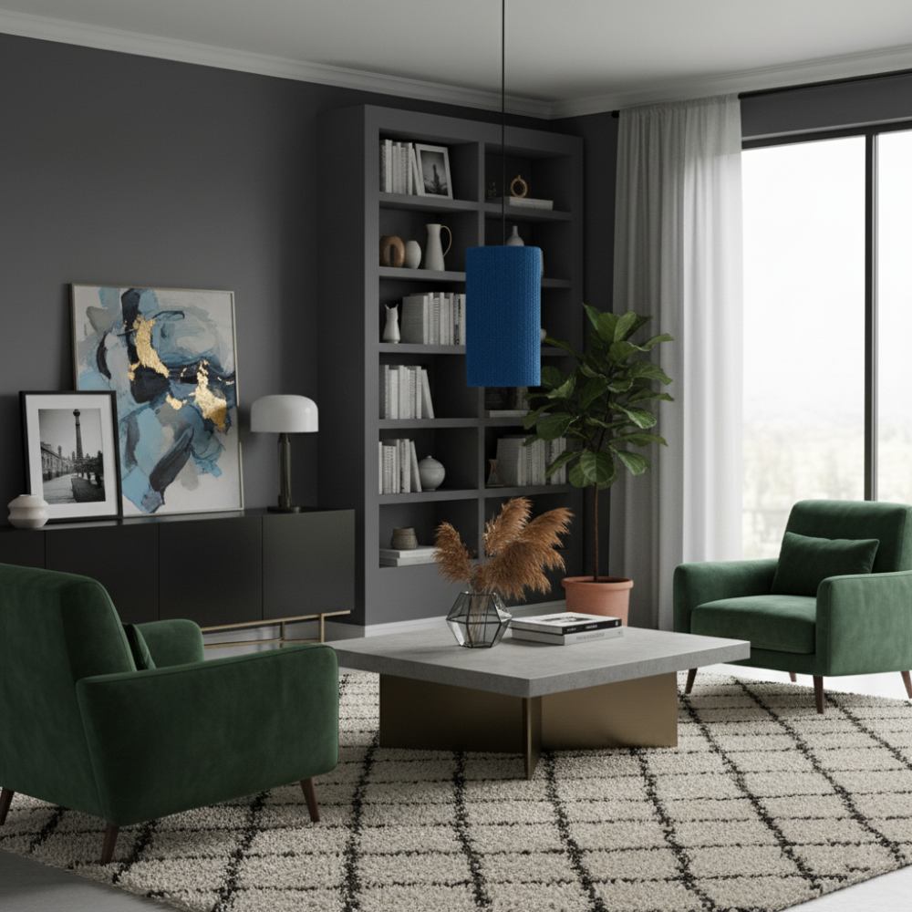 Plafonnier cylindrique bohème Bleu Roi | Collection ANTALAHA