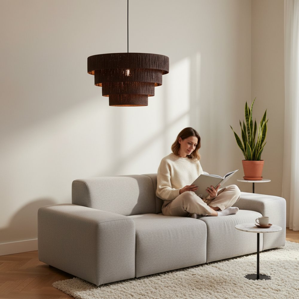 Plafonnier raphia Chocolat | Collection SAMBAVA