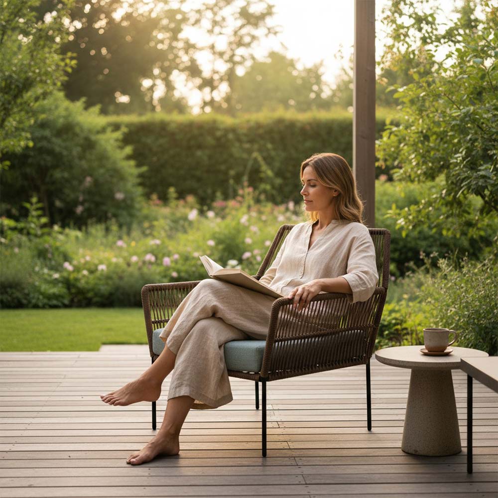Fauteuil en corde tressée bohème Chocolat | Collection TANA