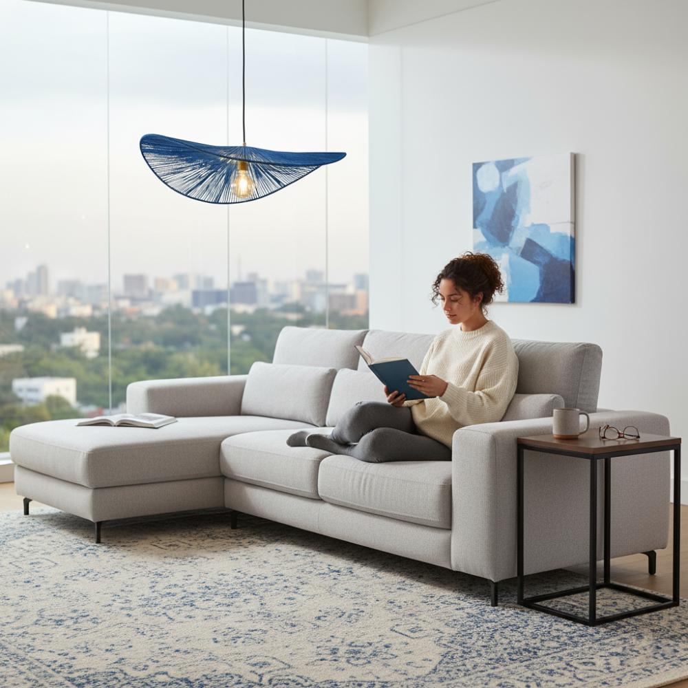 Suspension en corde naturelle bohème chic Bleu Roi | Collection MANAKARA