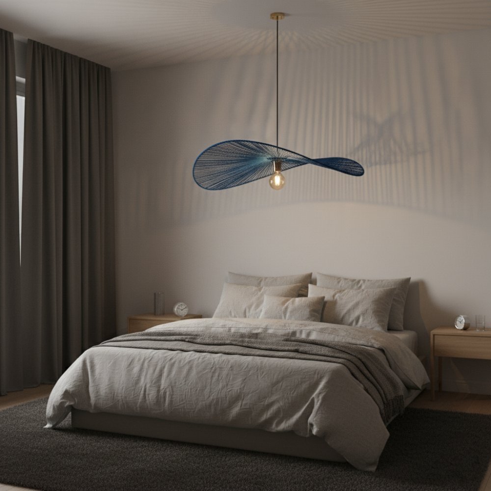 Suspension en corde naturelle bohème chic Bleu Roi | Collection MANAKARA